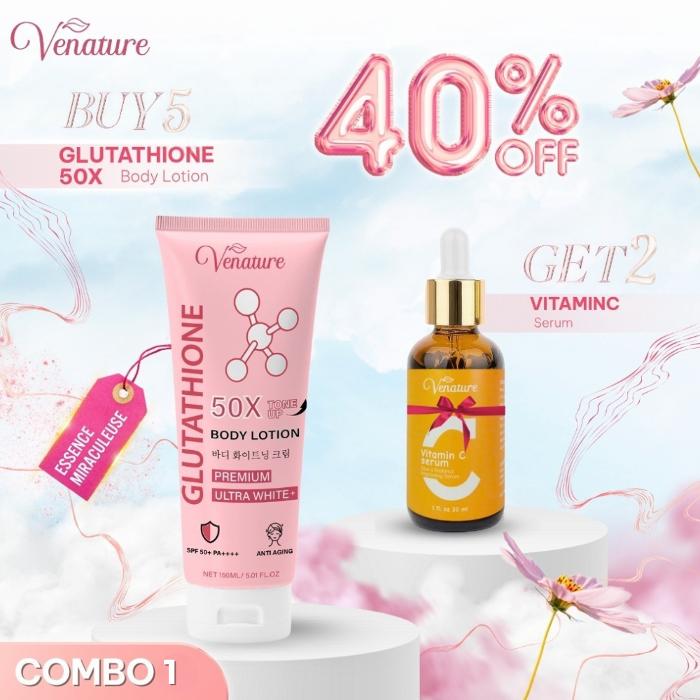 [COMBO 1] BUY 5 Venature Glutathione 50X Body Lotion GET 2 Vitamin C Serum